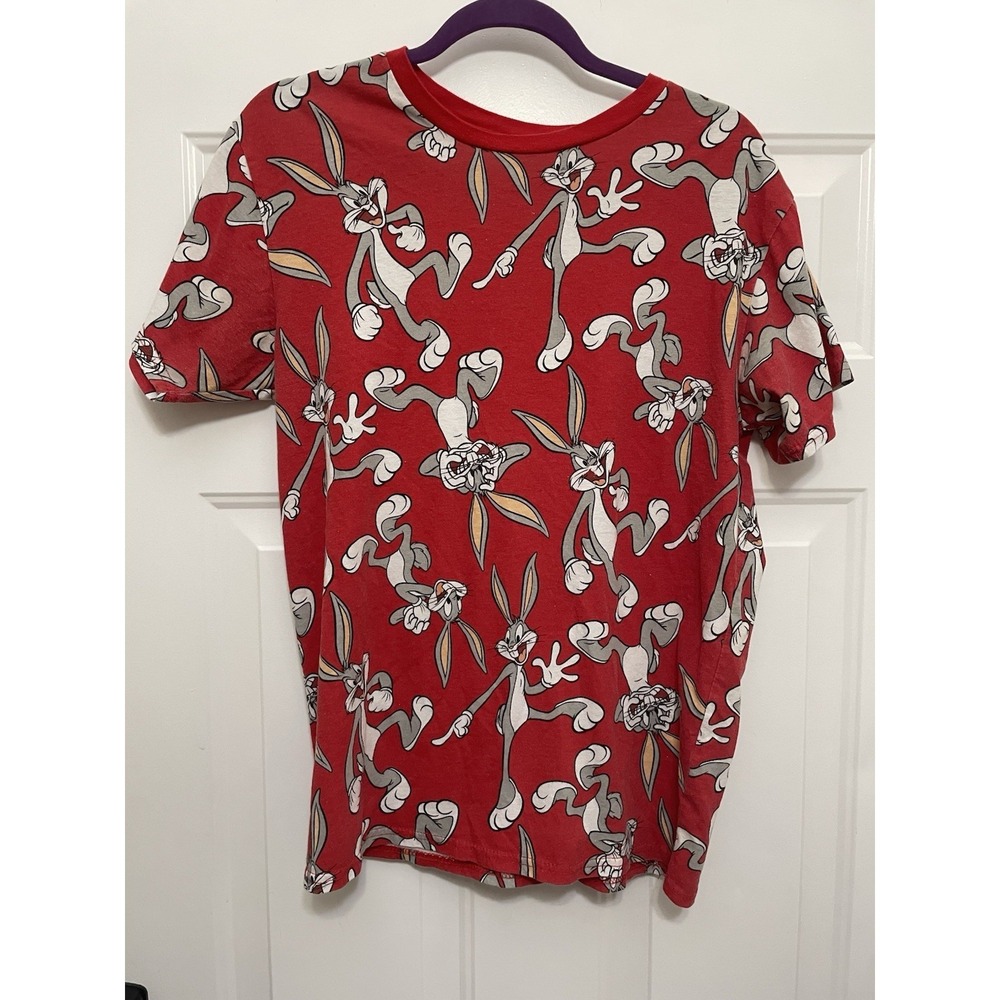 Looney Tunes T-shirt All Over Print Sz Medium Bugs Bunny Red